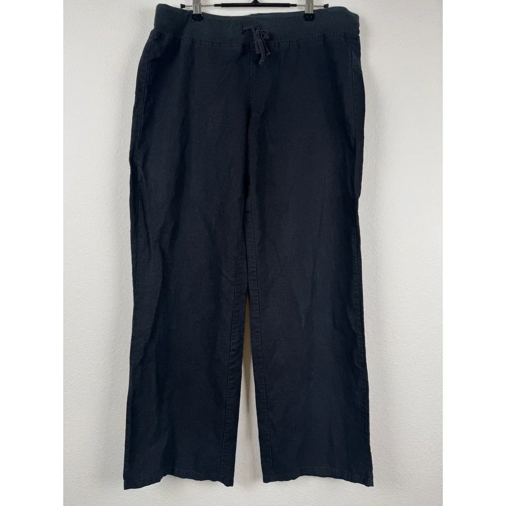 Banana Republic Linen Blend Pants Womens Medium Black Excellent Wide Leg Casual